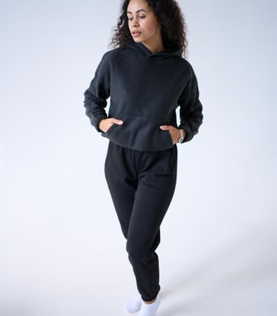 Худі оверсайз із зав'язками внизу чорного кольору